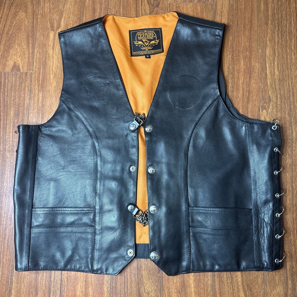 Milwaukee Leather Diamond Performance Biker Jacket Sz 50 With 2 Chain Buckles
